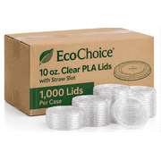 EcoChoice 10 oz Clear PLA Compostable Cold Cup Lids with Straw Slot, 1,000 Count Case