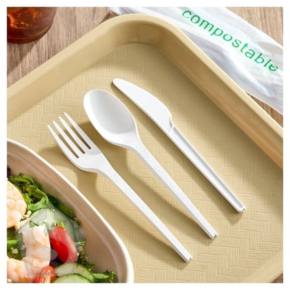 EcoChoice Wrapped Heavy Weight Compostable 6 1/2" White CPLA Knife, Fork, and Spoon - 250/Case
