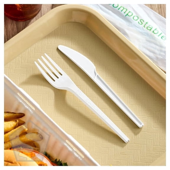 EcoChoice Wrapped Heavy Weight Compostable 6 1/2" White CPLA Knife and Fork - 250/Case