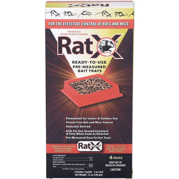 EcoClear Products 620105, RatX All-Natural Non-Toxic Humane Rat and Mouse Killer Pellets, Ready-To-Use Pre-Measured 3 oz. Bait Trays, 4-Pack