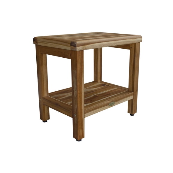 EcoDecors Eleganto 18" Teak Wood Shower Bench with Shelf in EarthyTeak Finish