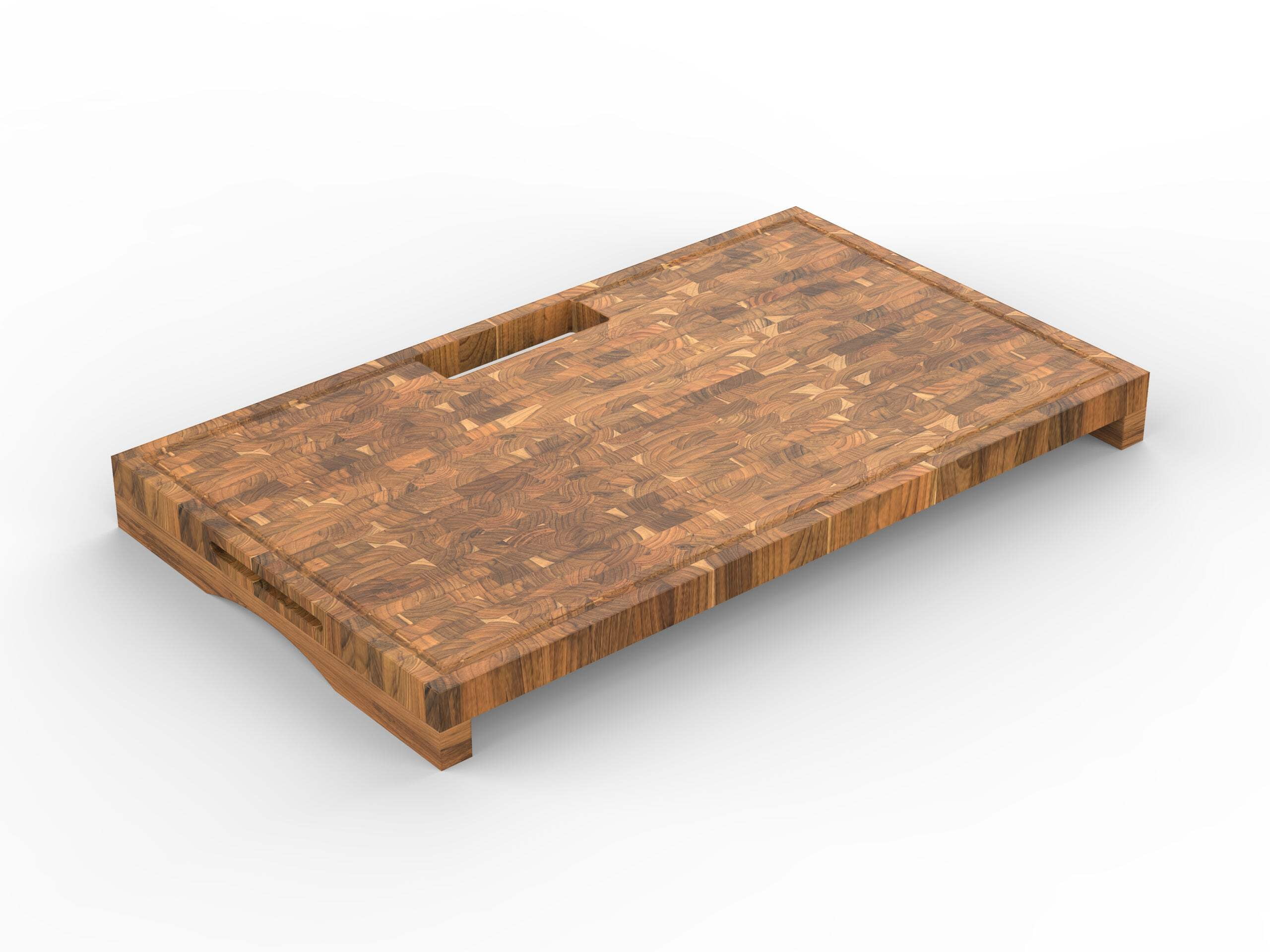 EcoDecors 29" x 18" FSC Teak End Grain Stove Top Cutting Board with Groove  Handles