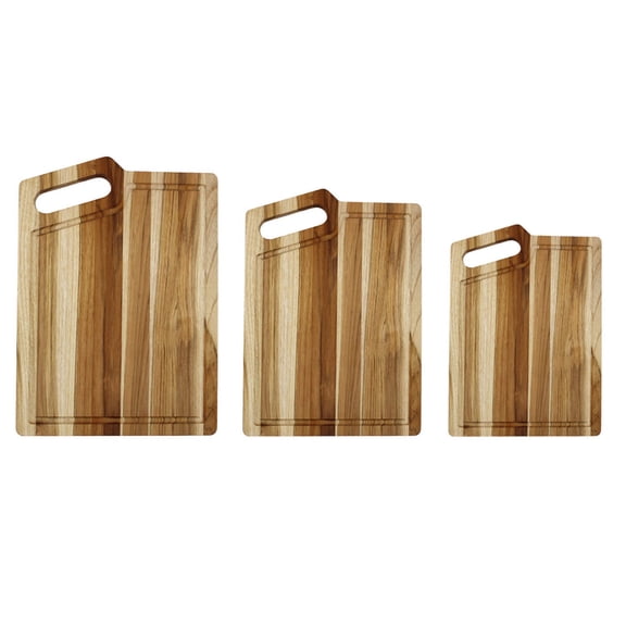EcoDecors 3 Piece Teak Wood Cutting Board Set with Juice Groove Handle