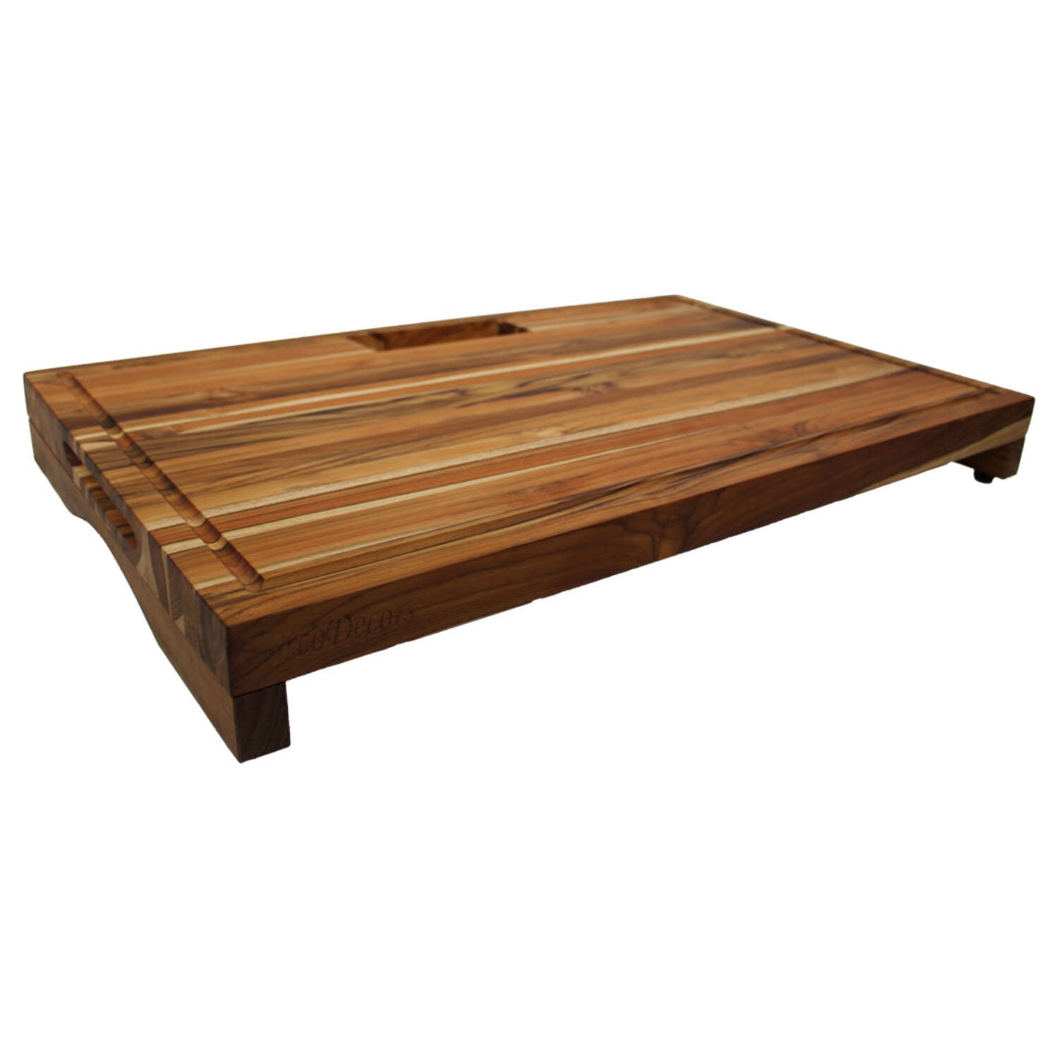 EcoDecors 29" x 18" FSC Teak Edge Grain Stove Top Cutting Board with Groove  Handle
