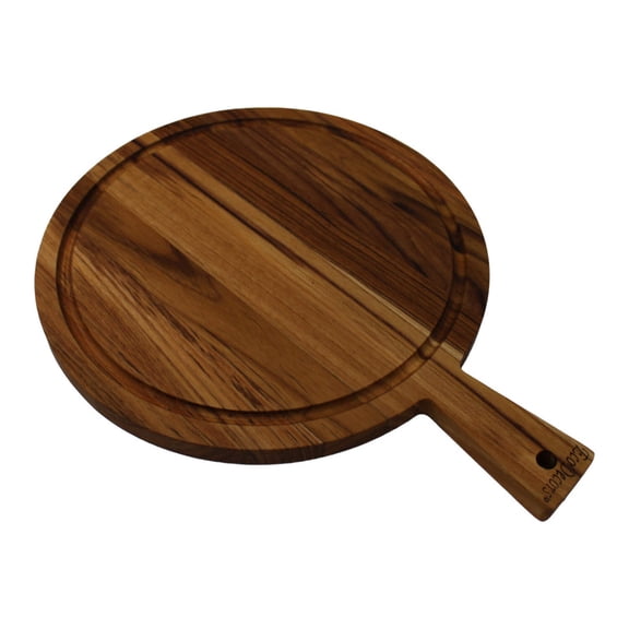 EcoDecors 16" x 12" Round FSC Teak Cutting Board with Handle Juice Groove