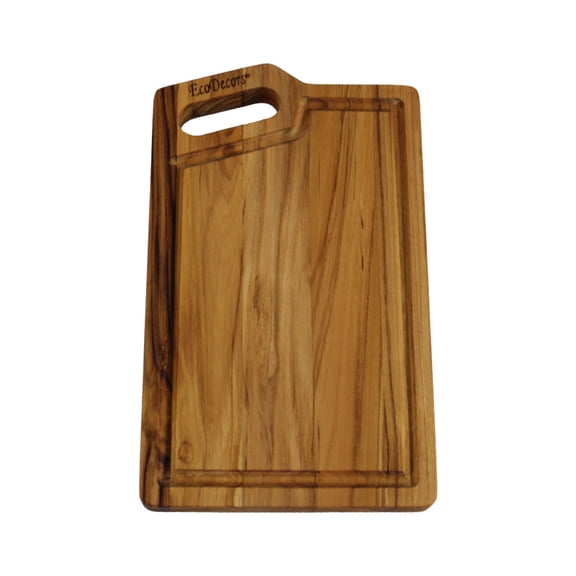 EcoDecors 10x6 Teak Edge Grain Cutting Board with Juice Groove Handle