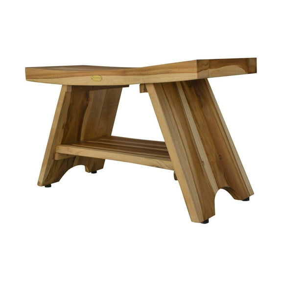 EcoDecors Serenity 35" Teak Wood Shower Bench with Shelf in EarthyTeak Finish