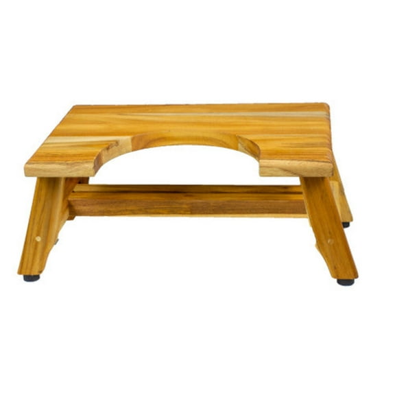 EcoDecors SerenityPoo 8" High Toilet Stool Teak Wood Shower Bench in EarthyTeak Finish