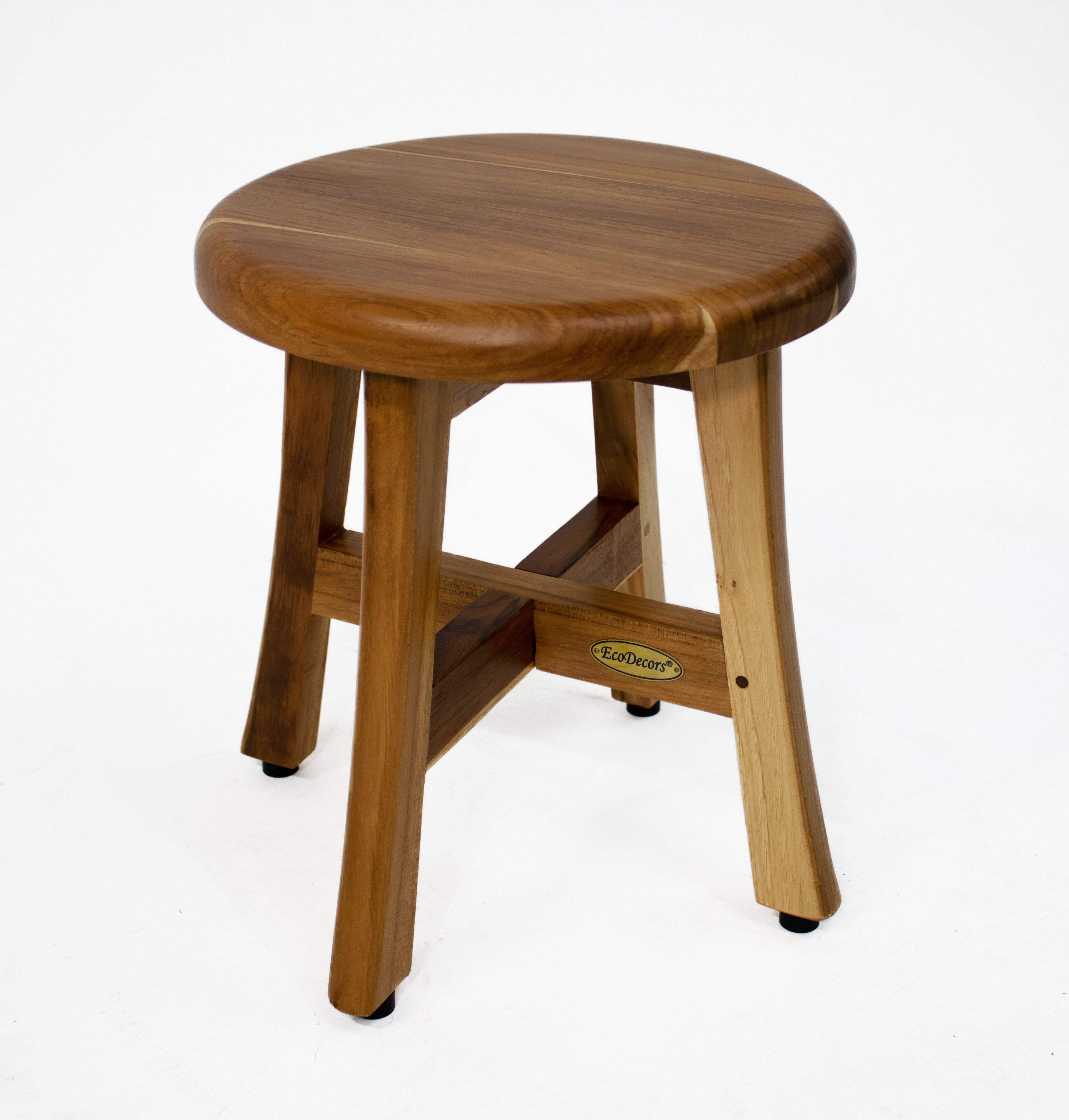 Compact Round Teak Wood Shower Stool with Adjustable Feet