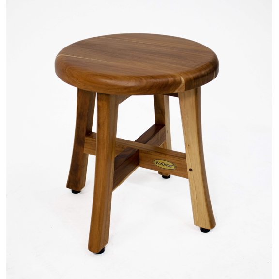 EcoDecors Shoji 13.5 Teak Wood Round Compact Shaving Shower Foot Stool