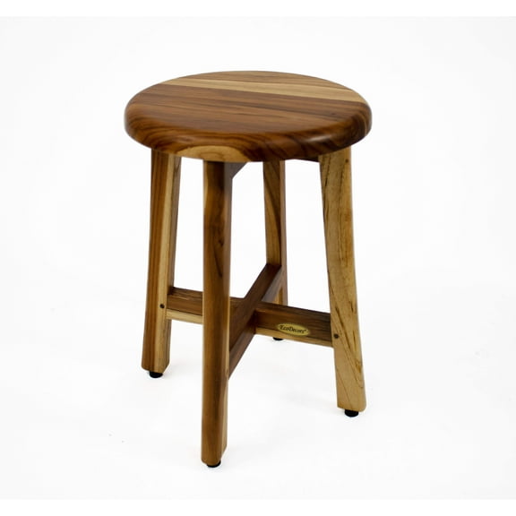 EcoDecors Shoji 18" Teak Wood Shower Stool with 12" Round Seat in EarthyTeak Finish