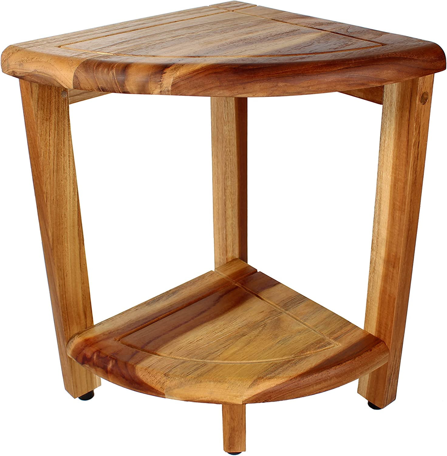EcoDecors Snazzy Corner Natural ColorThree Tier Shelf Waterproof Teak Wood Shower Bench Stool Seat Chair For Inside Shower Provides Safety, Storage and Organization For Bathroom Accessories