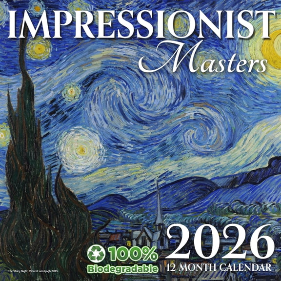 EcoEarth 12-Month Wall Calendar, Impressionist Masters, 11" x 17" Open, 2026 Calendar