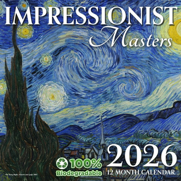 EcoEarth 18 Month Wall Calendar, Impressionist Masters, 11" x 17" Open, Jul 2025-Dec 2026