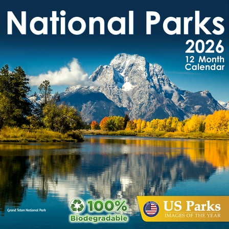 EcoEarth 18 Month Wall Calendar, National Parks, 11" x 17" Open, Jul 2025-Dec 2026