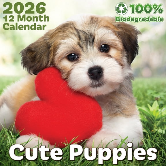 EcoEarth 12-Month Vertical Wall Calendar, Cute Puppies, 11" x 22", 2026 Calendar