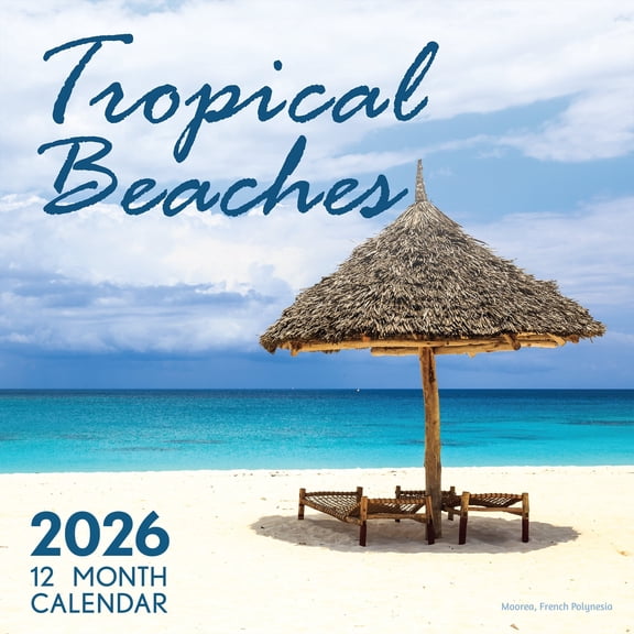 EcoEarth 12-Month Vertical Wall Calendar, Tropical Beaches, 11" x 22", 2026 Calendar