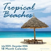 EcoEarth 18 Month Vertical Wall Calendar, Tropical Beaches, 11" x 22", Jul 2025-Dec 2026