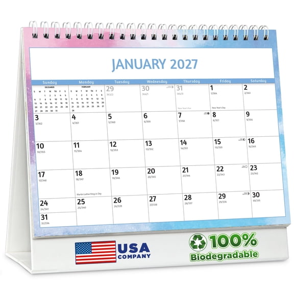EcoEarth 18-Month Standing Desk Calendar, Creative, 8" x 6", July 2026 - December 2027
