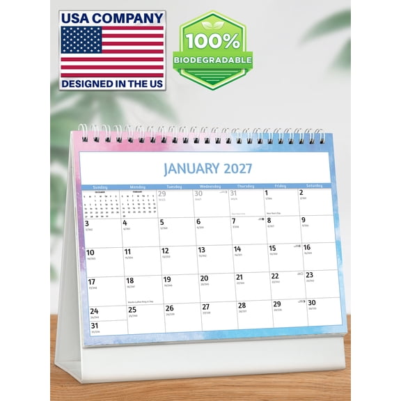EcoEarth 18-Month Standing Desk Calendar, Creative, 8" x 6", July 2026 - December 2027