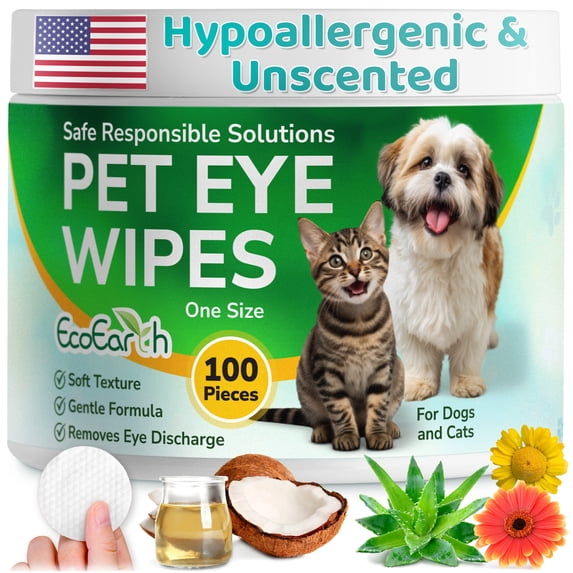 Pet Eye Wipes for Dogs & Cats, Disposable Pre-Soaked Eye Cleaning Pads, 100 Count (1 Pack)