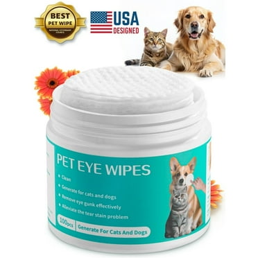 Pet Eye Wipes for Dogs & Cats, Disposable Pre-Soaked Eye Cleaning Pads, 100 Count (1 Pack)