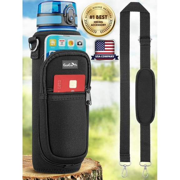EcoEarth Water Bottle Carrier Bag, Bottle Pouch Holder W/Adjustable Shoulder Sling Strap, Sports Hydration Solution for Hiking, Running, Walking