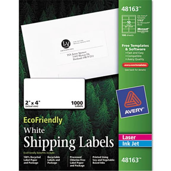 EcoFriendly Labels- 2 x 4- White- 1000-Pack
