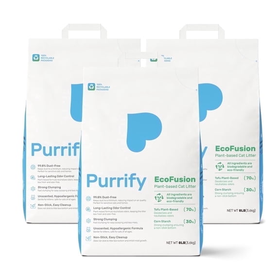 EcoFusion Plant-Based Cat Litter 3 Pack (8lb each) Odor Control & Dust-Free