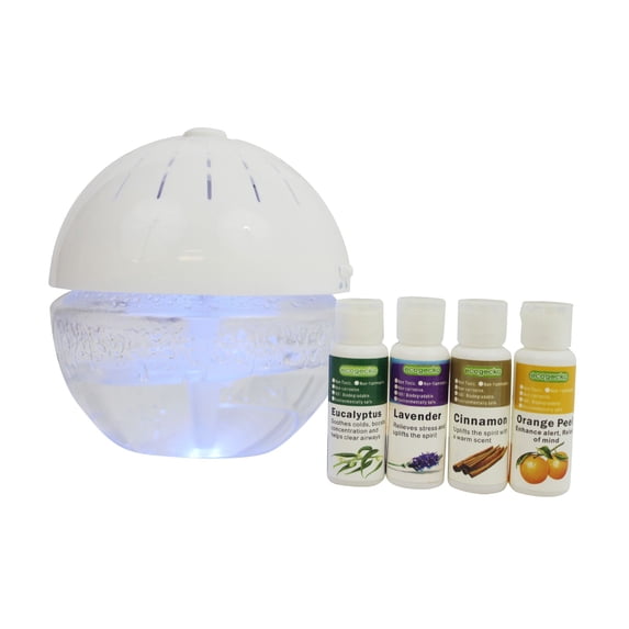 EcoGecko Earth Globe Air Revitalizer, Air Freshener, Room Aromatizer, Aromatherapy, Aroma and Essential Oil Diffuser + 4 Pack Aroma Oil Included, , White