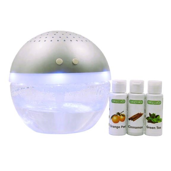 EcoGecko Light-Up Air Revitalizer & Aroma Diffuser with Orange, Green Tea & Cinnamon Oils (30ml Each)