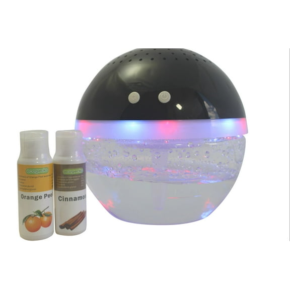 EcoGecko Magic Ball, Light Up Air Revitalizer, Air Freshener, Room Aromatizer, Aromatherapy, Aroma and Essential Oil Diffuser with Orange Peel, Cinnamon Oils, 2 Bottle 30ml Each  , , Black