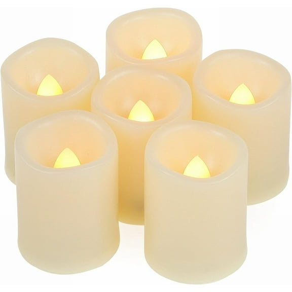 EcoGecko Set of 6 Flameless Candles, Flameless Votive Candles LED Votives with Timer, Battery-operated LED Candles with Timer, Long Battery Life 200+ Hours, Battery Included, Pack of 6, Ivory