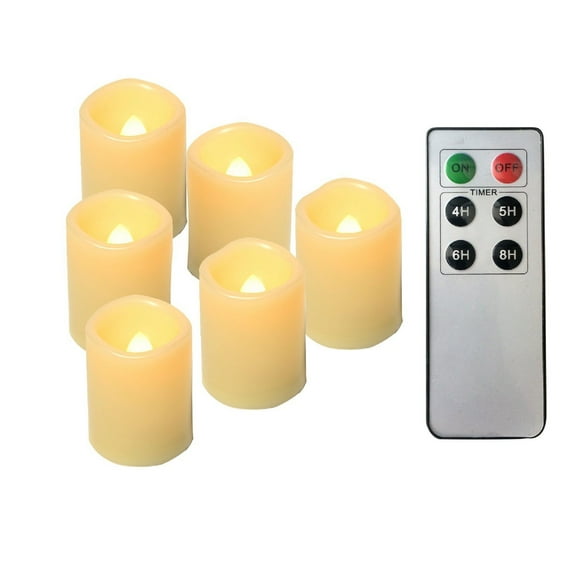 EcoGecko Set of 6 Flameless LED Votive Candles with Remote and Timer (4, 5, 6 and 8-hour timer options) LED Tealights - Indoor Outdoor Flickering Candles, Battery Operated
