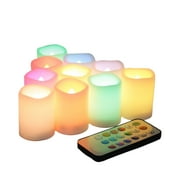 EcoGecko Set of 10 Flameless LED Color Changing Votive Candles with Remote and Timer, Batteries-Included, Melted Edge, Multiple colors
