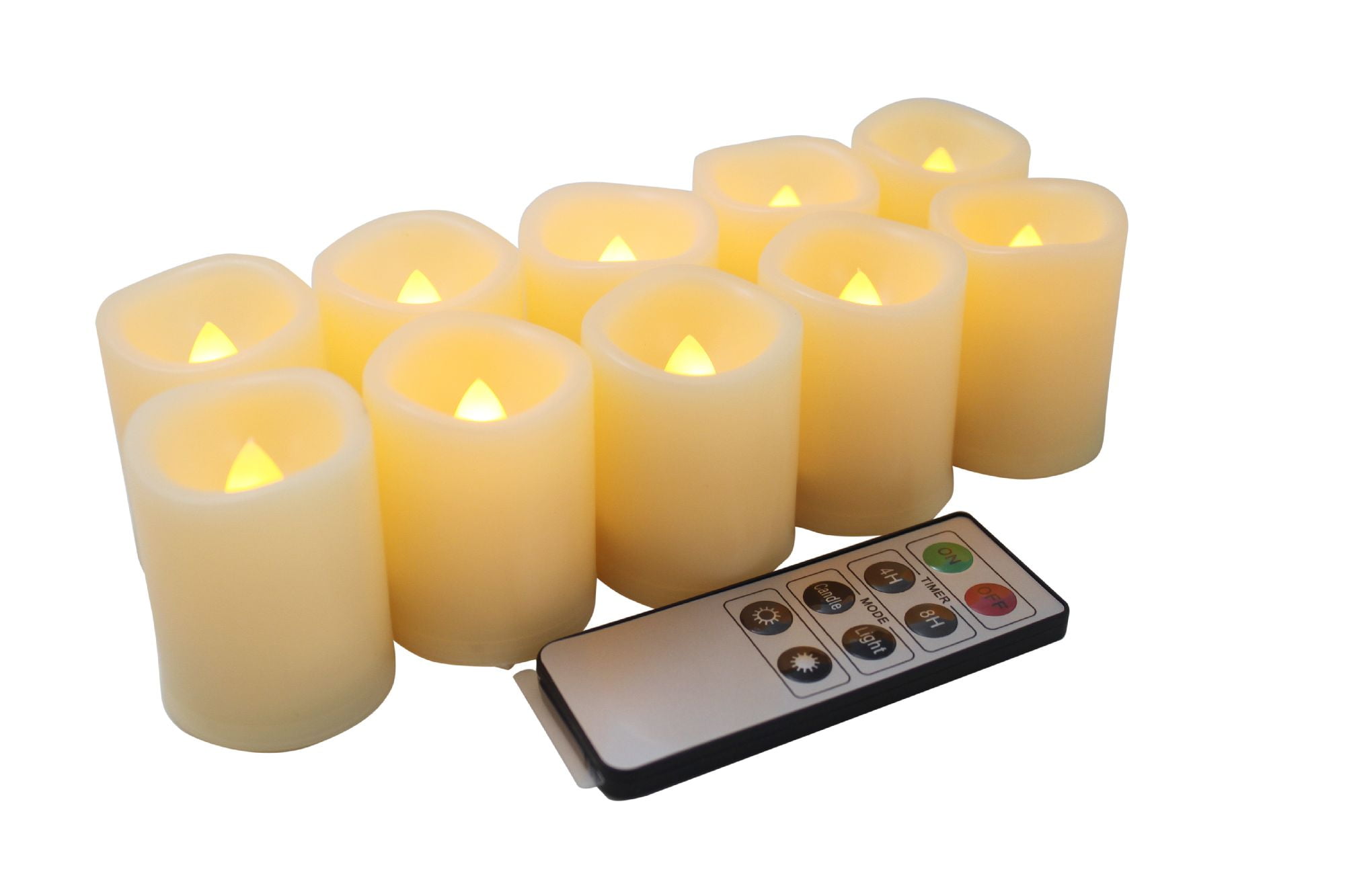 EcoGecko Set of 10 Indoor Outdoor Flameless Warm Glow Votive Candles with Remote and Timer Battery Powered Fake Candles Batteries Included