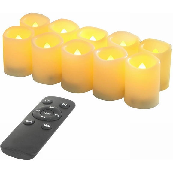 EcoGecko Flameless Votive Candles with Remote and Timer, Battery Operated Tealights, Warm Glow, Weatherproof for Indoor & Outdoor Use, Batteries Included, Pack of 10, Ivory