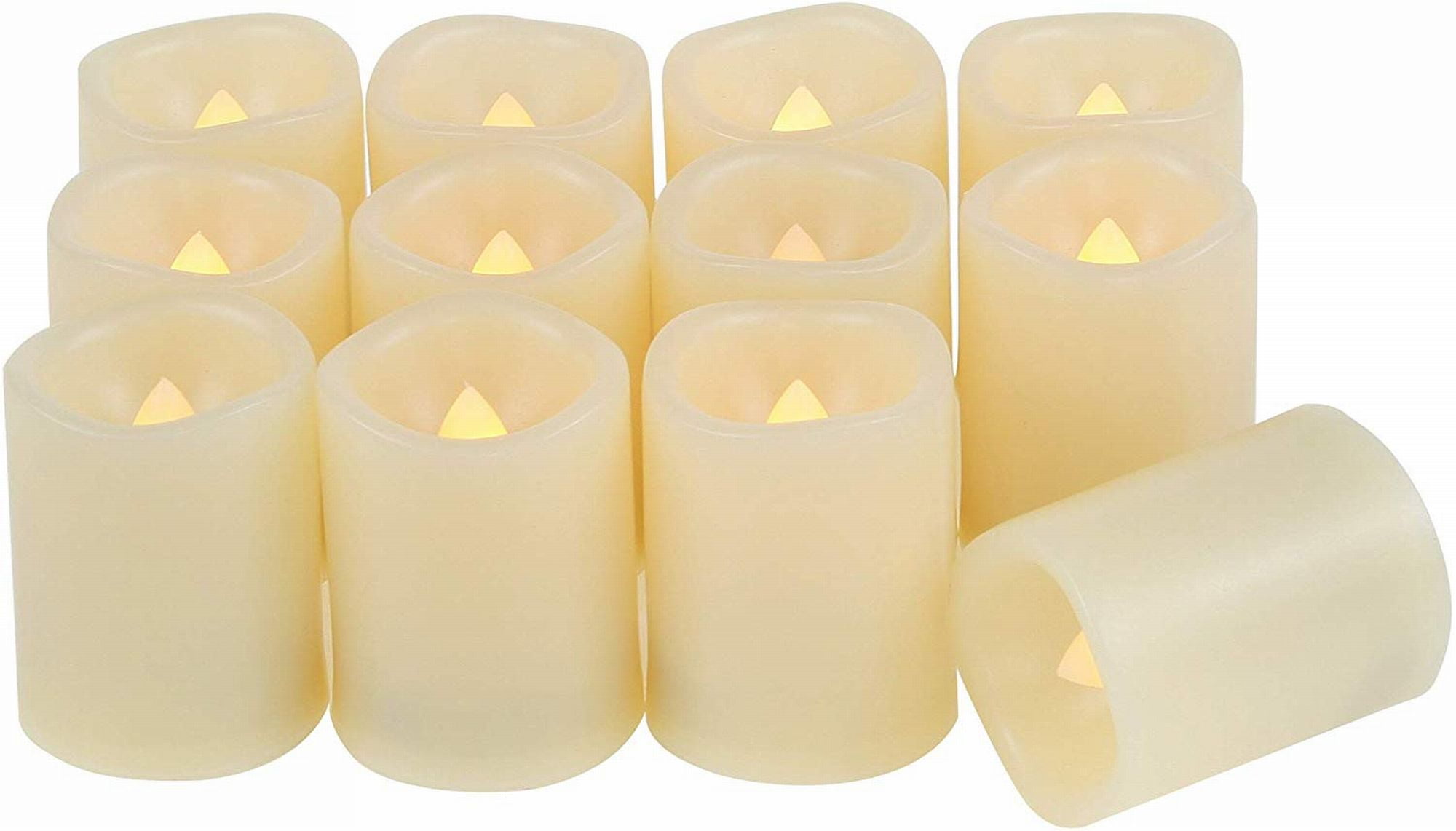 EcoGecko Set of 12 Indoor/Outdoor Votive Flameless LED Candles with 5 Hour Timer, Soft Flickering and Warm Glow, Batteries Included