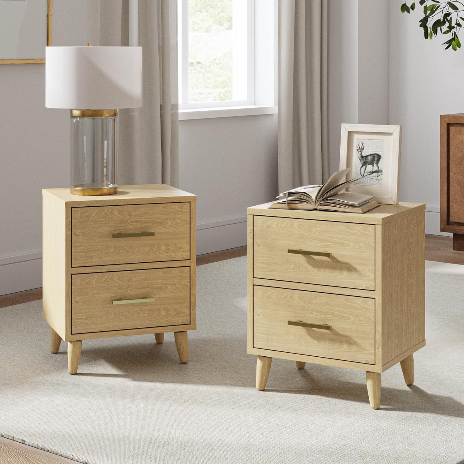 EcoHarbor Nightstand Set of 2, Mid-Century Modern Side Table with ...