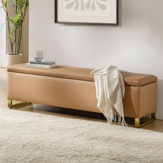 EcoHarbor Storage Ottoman with Throw Ottomans, Modern End of Bed , Upholstered Footrest Stool with Gold Legs for Living, Bedroom, Entryway and Hallway( 60inch)