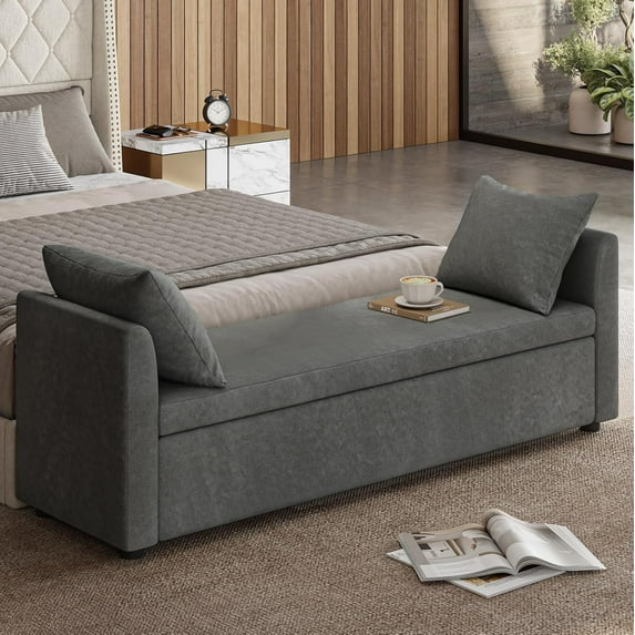 EcoHarbor Storage Ottoman with Pillows, 59.4" End of Bed Bedroom with Arms, Footrest Stool for Living, Dining Room, Entryway and Hallway, Charcoal