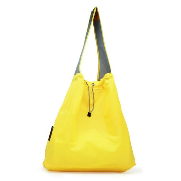 EcoJeannie® 1 Pack NEW Ripstop Nylon Foldable Daw-String Reusable Shopping Bag With Built-In Pouch and Reinforced Handle, Yellow