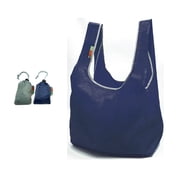 EcoJeannie  2 Pack Super Strong Ripstop Nylon Foldable Reusable Bag Grocery Shopping Tote Bag with built-in Pouch Gray & Navy