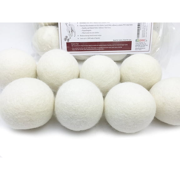 EcoJeannie® 8 pack Wool Dryer Balls - Premium XL Organic Eco-Friendly Unscented Non-Toxic Felt Laundry Balls Fabric Softener - Handmade in Nepal with 100% Natural New Zealand Premium Wool
