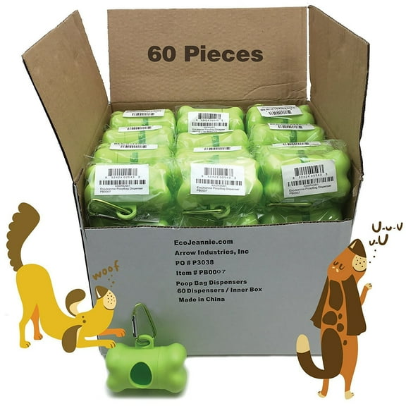 EcoJeannie® Dog Poop Bag Dispenser 60 Pack with Stainless Steel Carabiner Clip - Dog Waste Poopbags Holder