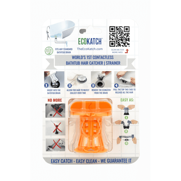 EcoKatch Bathtub Drain Hair Catcher | No-Contact Disposal | Conceals Hair | Reusable Silicone Mesh Strainer | Fits 1.5"-1.75" Drains | Autumn Orange