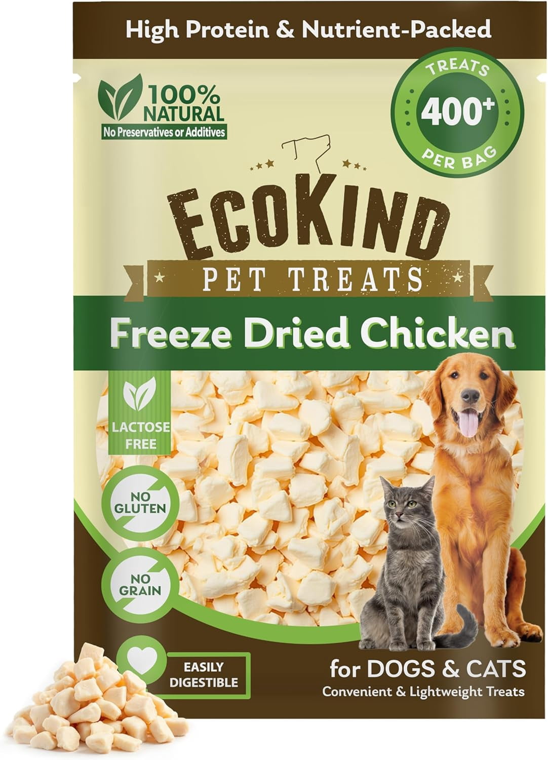 EcoKind Freeze Dried Chicken Treats for Dogs and Cats–Single Ingredient Raw Chicken, High Protein Pet Treats, Gluten Free Training Treats, All Natural and Easy to Digest, Freeze Dried Pet Snacks, 8oz