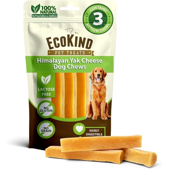 EcoKind Yak Cheese Dog Chews for Medium Breeds Long Lasting, High Protein, Healthy Treats, 3 Pack