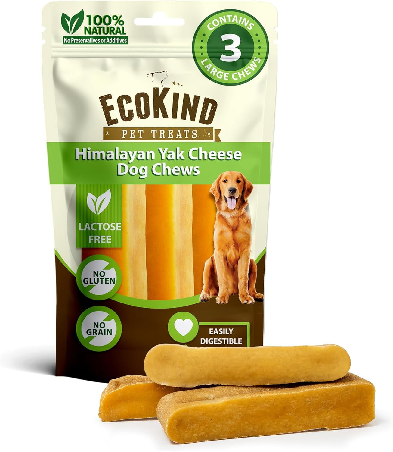 EcoKind Yak Milk Dog Chews, Yak Cheese, Yak Chews Dog Treats, Himalayan Dog Chews - 3 Pack, 9 oz.