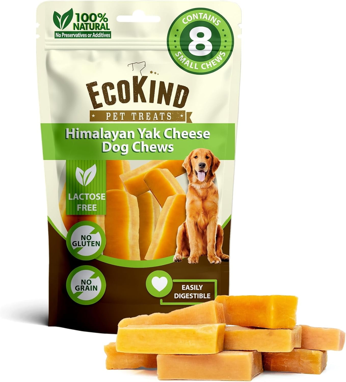 EcoKind Yak Milk Dog Chews for Small Dogs, Yak Stick Dog Treats, Himalayan Dog Chews, 8 Pack, 11 oz